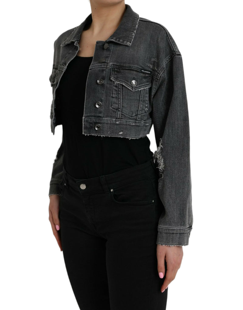 Dark Gray Cotton Stretch Cropped Denim Jacket Dolce & Gabbana