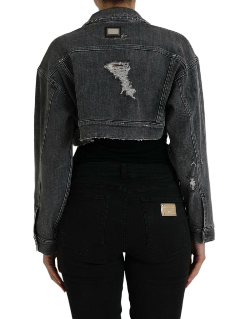 Dark Gray Cotton Stretch Cropped Denim Jacket Dolce & Gabbana