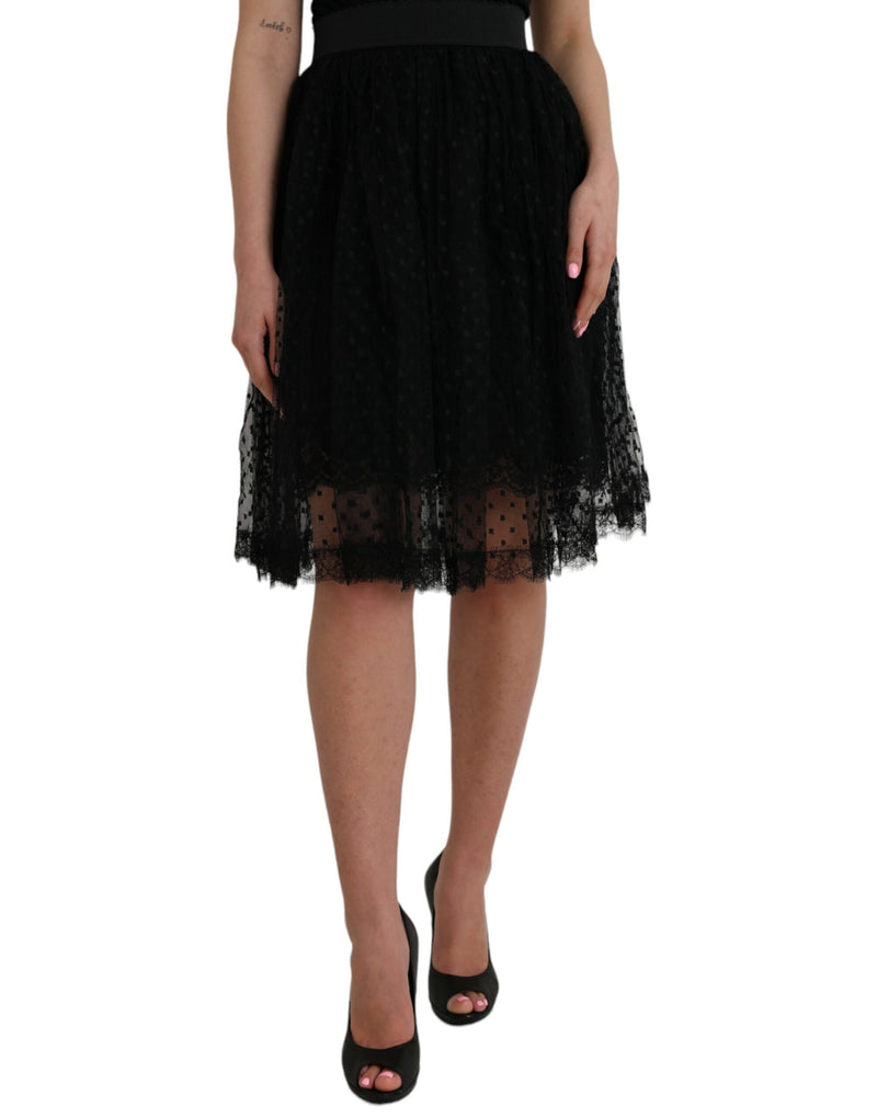 Black Nylon Lace Trim High Waist A-line Skirt Dolce & Gabbana