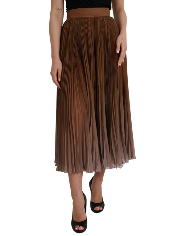 Brown Polyester Pleated High Waist Midi Skirt Dolce & Gabbana