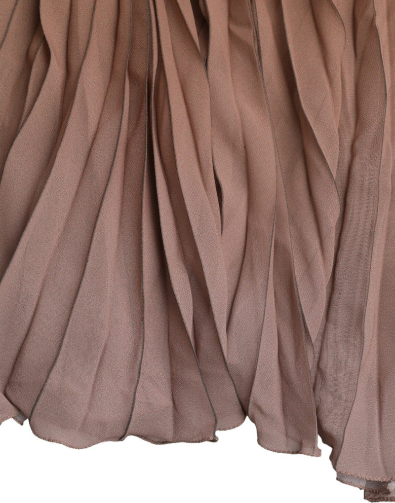 Brown Polyester Pleated High Waist Midi Skirt Dolce & Gabbana