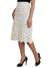 White Floral Pencil Straight Lace Skirt Dolce & Gabbana