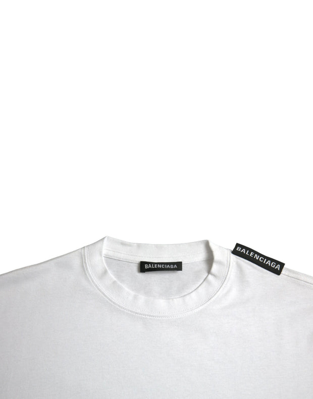 Off White Cotton Jersey Round Neck T-shirt Balenciaga