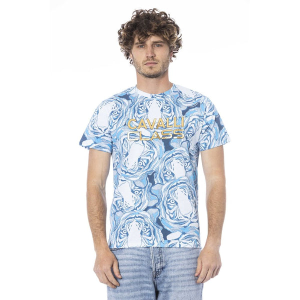 Light Blue Cotton Men T-Shirt Cavalli Class