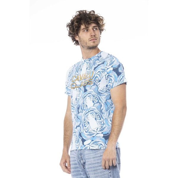 Light Blue Cotton Men T-Shirt Cavalli Class