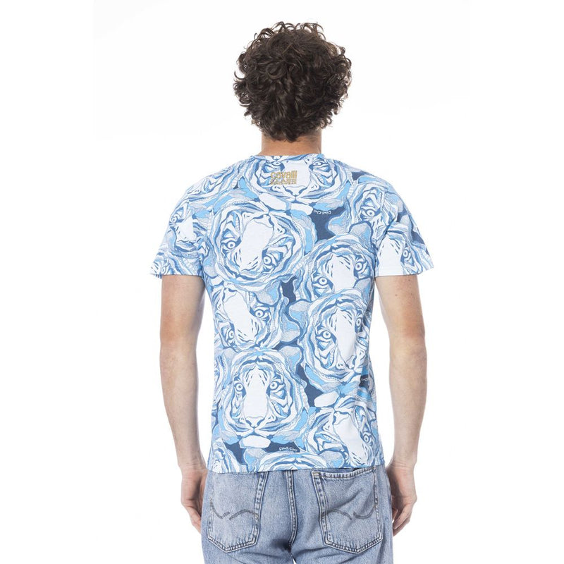 Light Blue Cotton Men T-Shirt Cavalli Class