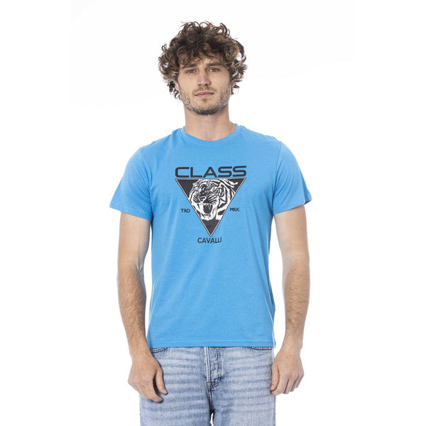 Light Blue Cotton Men T-Shirt Cavalli Class