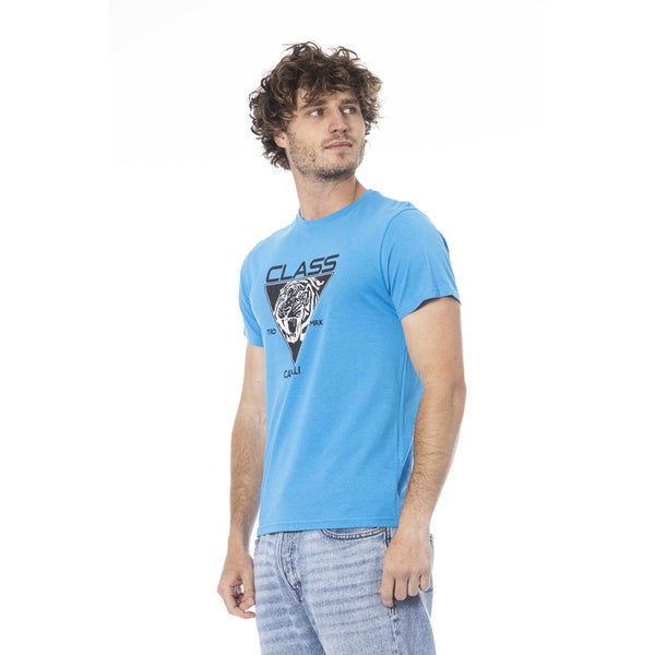 Light Blue Cotton Men T-Shirt Cavalli Class