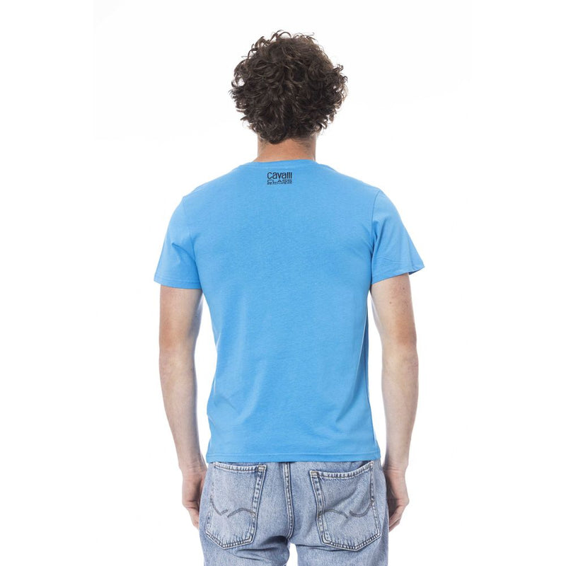 Light Blue Cotton Men T-Shirt Cavalli Class