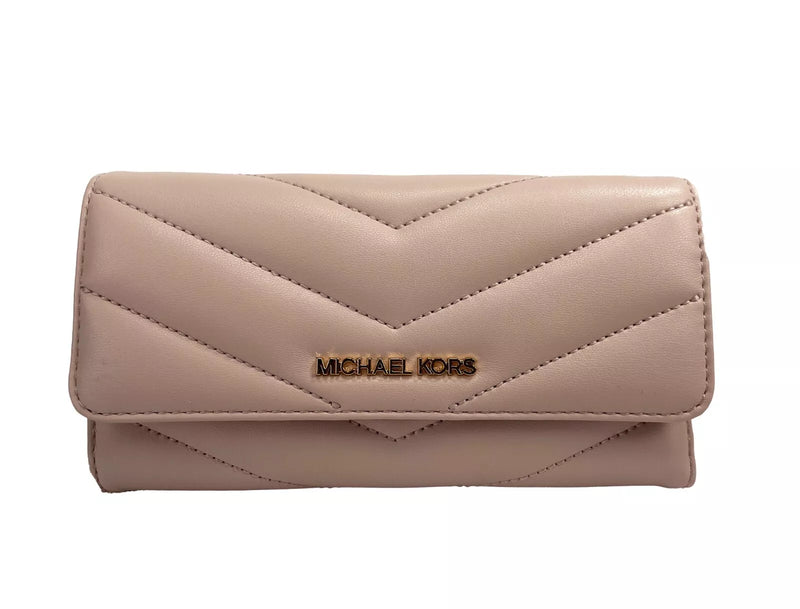 Jet Set Travel Large Quilted Leather Trifold Wallet Powder Blush Michael Kors