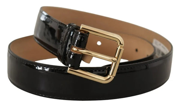 Black Leather Gold Metal Logo Engraved Buckle Belt Dolce & Gabbana