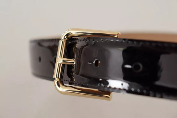 Black Leather Gold Metal Logo Engraved Buckle Belt Dolce & Gabbana