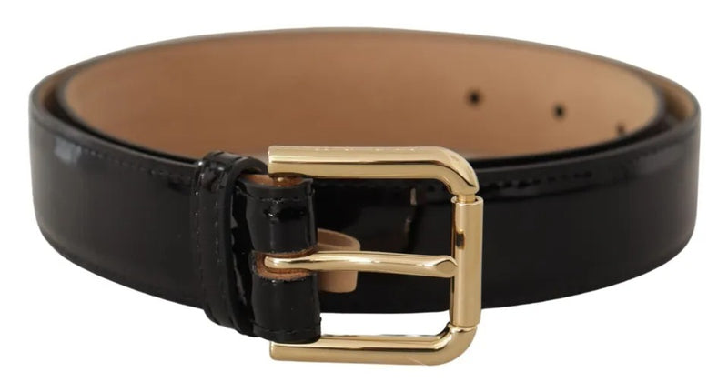 Black Leather Gold Metal Logo Engraved Buckle Belt Dolce & Gabbana