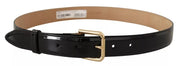 Black Leather Gold Metal Logo Engraved Buckle Belt Dolce & Gabbana