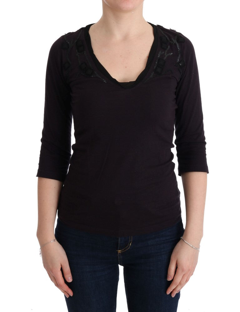 Elegant Purple V-Neck Blouse Tee Costume National