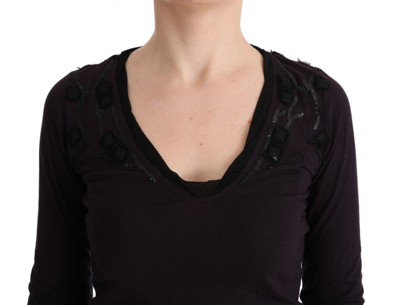 Elegant Purple V-Neck Blouse Tee Costume National