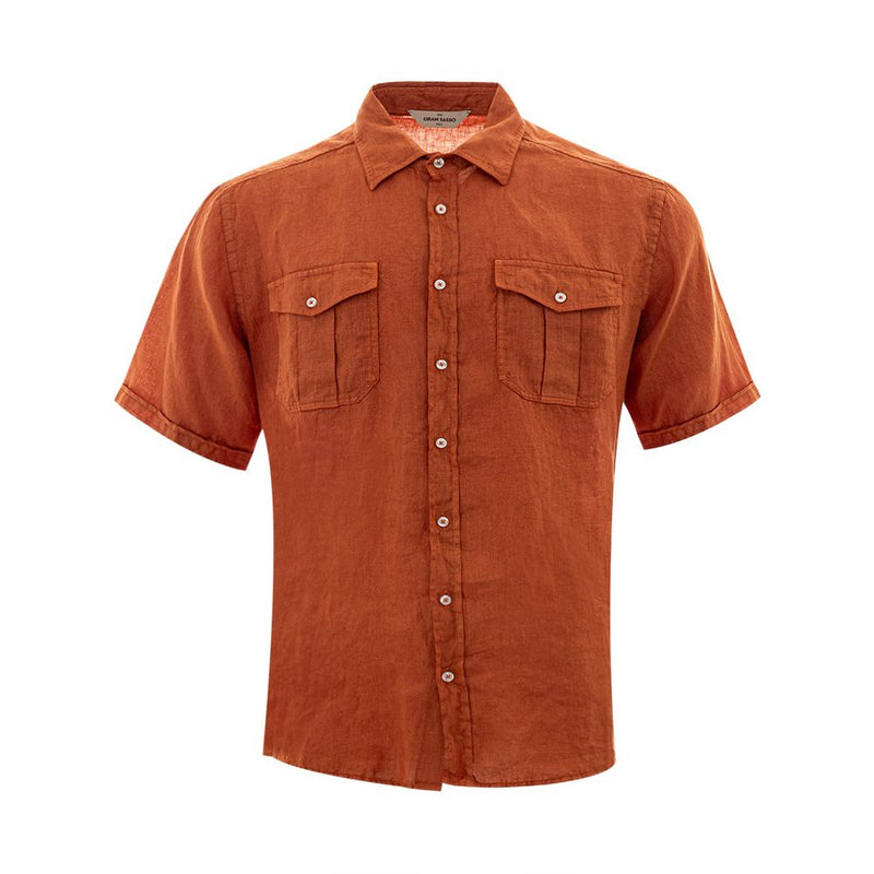 Elegant Linen Brown Shirt for Men Gran Sasso