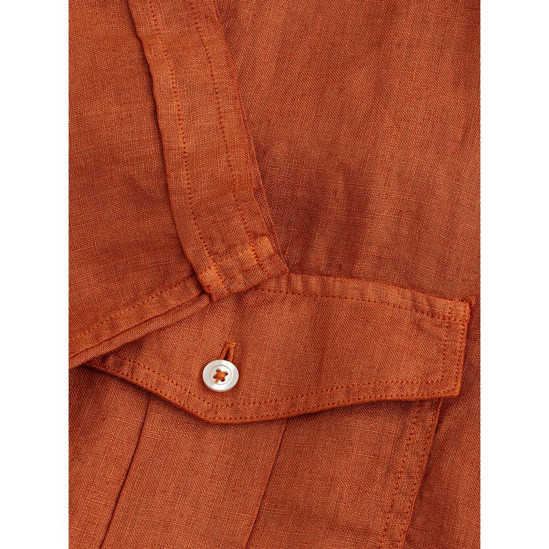 Elegant Linen Brown Shirt for Men Gran Sasso