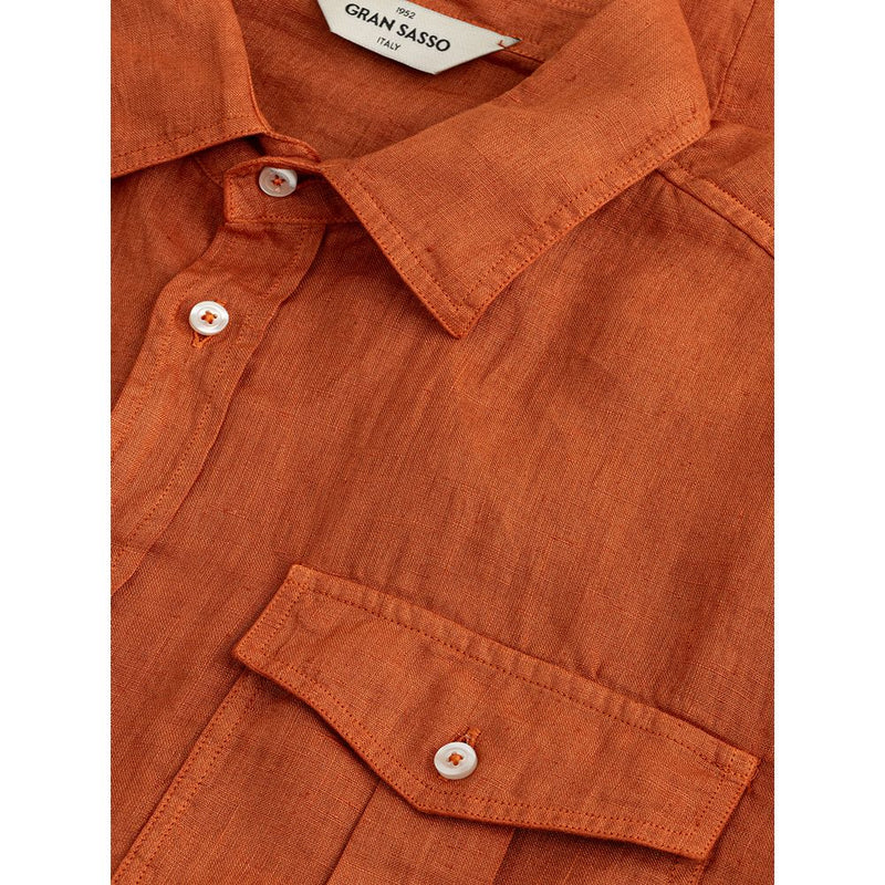 Elegant Linen Brown Shirt for Men Gran Sasso