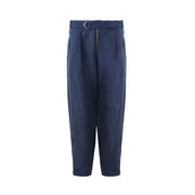 Elegant Linen Blue Trousers for Men Emporio Armani