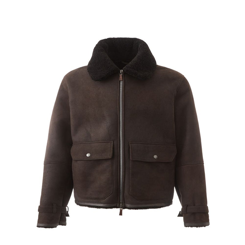 Elegant Montone Leather Brown Jacket Lardini