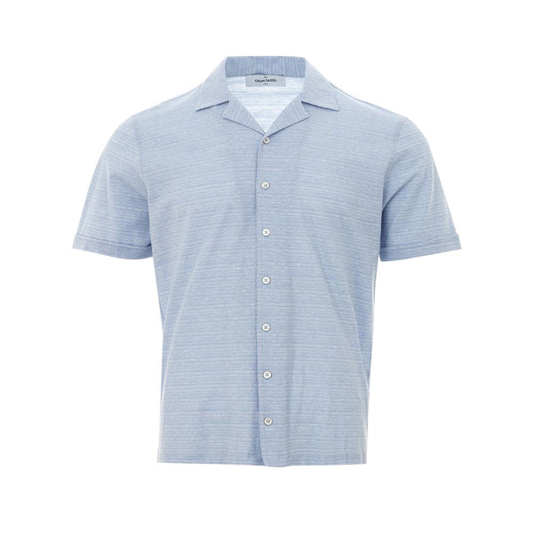 Elegant Light Blue Linen-Cotton Men's Shirt Gran Sasso