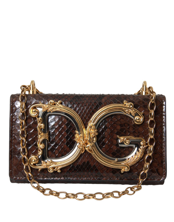 Brown Python Leather DG Girls Crossbody Phone Bag Dolce & Gabbana