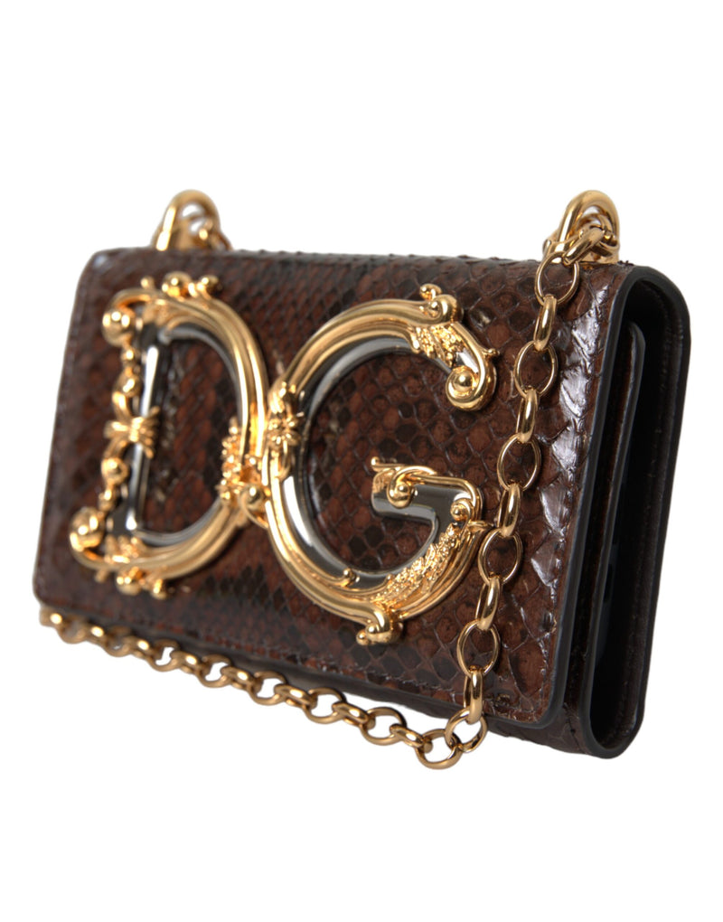 Brown Python Leather DG Girls Crossbody Phone Bag Dolce & Gabbana