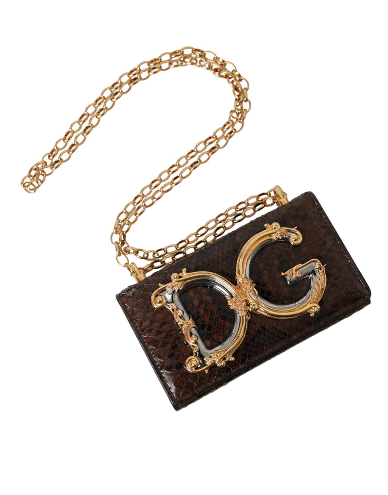 Brown Python Leather DG Girls Crossbody Phone Bag Dolce & Gabbana