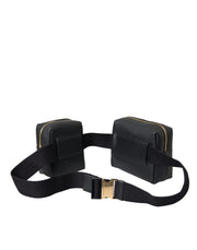 Black Calfskin Leather Double Waist Belt Fanny Pack Bag Dolce & Gabbana