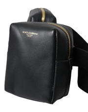 Black Calfskin Leather Double Waist Belt Fanny Pack Bag Dolce & Gabbana