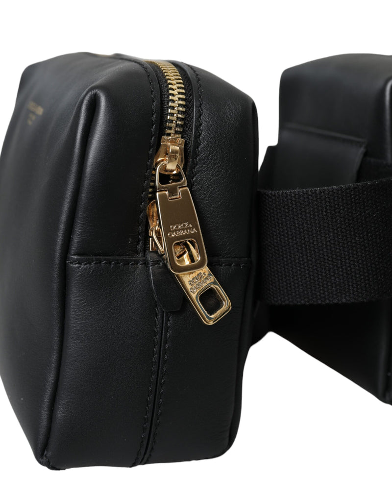 Black Calfskin Leather Double Waist Belt Fanny Pack Bag Dolce & Gabbana