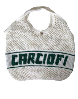 White Green Knitted Cotton Logo Shopping Tote Bag Dolce & Gabbana