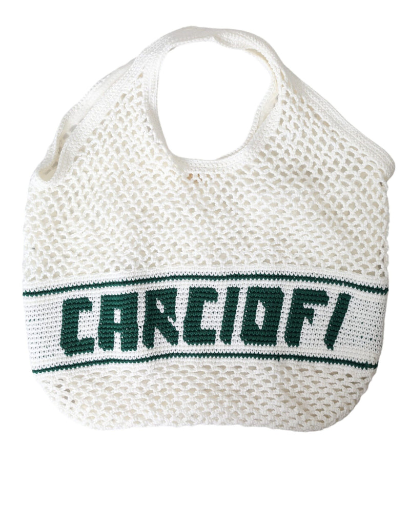 White Green Knitted Cotton Logo Shopping Tote Bag Dolce & Gabbana