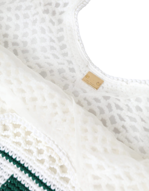 White Green Knitted Cotton Logo Shopping Tote Bag Dolce & Gabbana