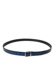 Blue Calf Leather Silver Metal Buckle Belt Men Dolce & Gabbana