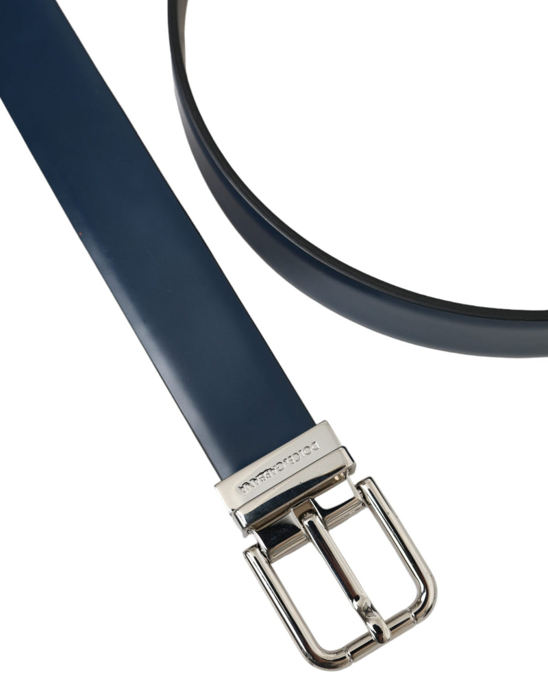 Blue Calf Leather Silver Metal Buckle Belt Men Dolce & Gabbana