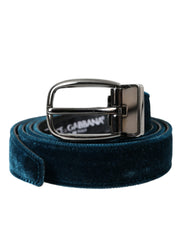 Blue Velvet Leather Silver Metal Buckle Belt Dolce & Gabbana