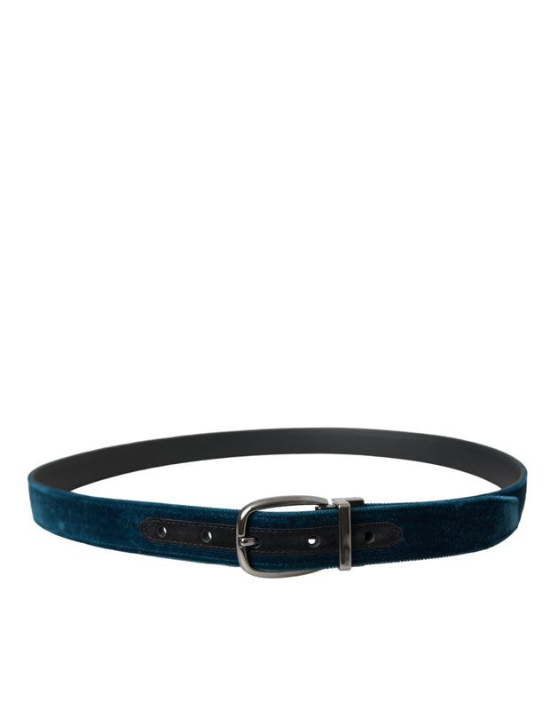 Blue Velvet Leather Silver Metal Buckle Belt Dolce & Gabbana