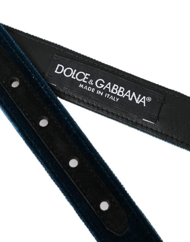 Blue Velvet Leather Silver Metal Buckle Belt Dolce & Gabbana