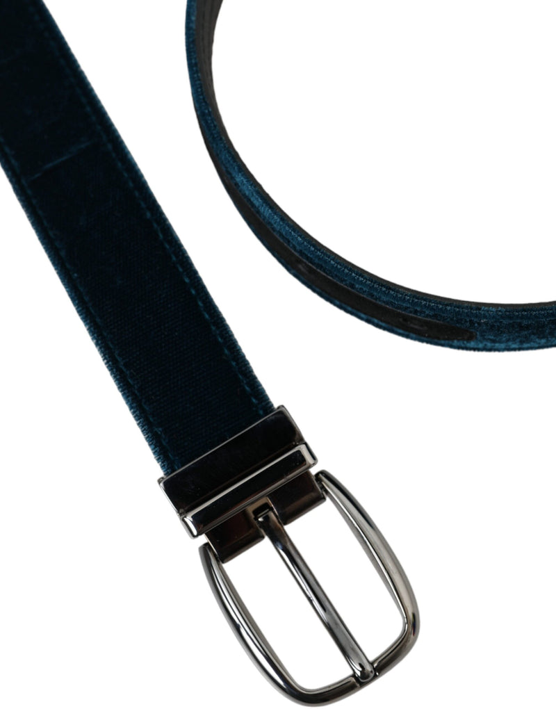 Blue Velvet Leather Silver Metal Buckle Belt Dolce & Gabbana