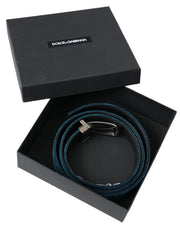 Blue Velvet Leather Silver Metal Buckle Belt Dolce & Gabbana