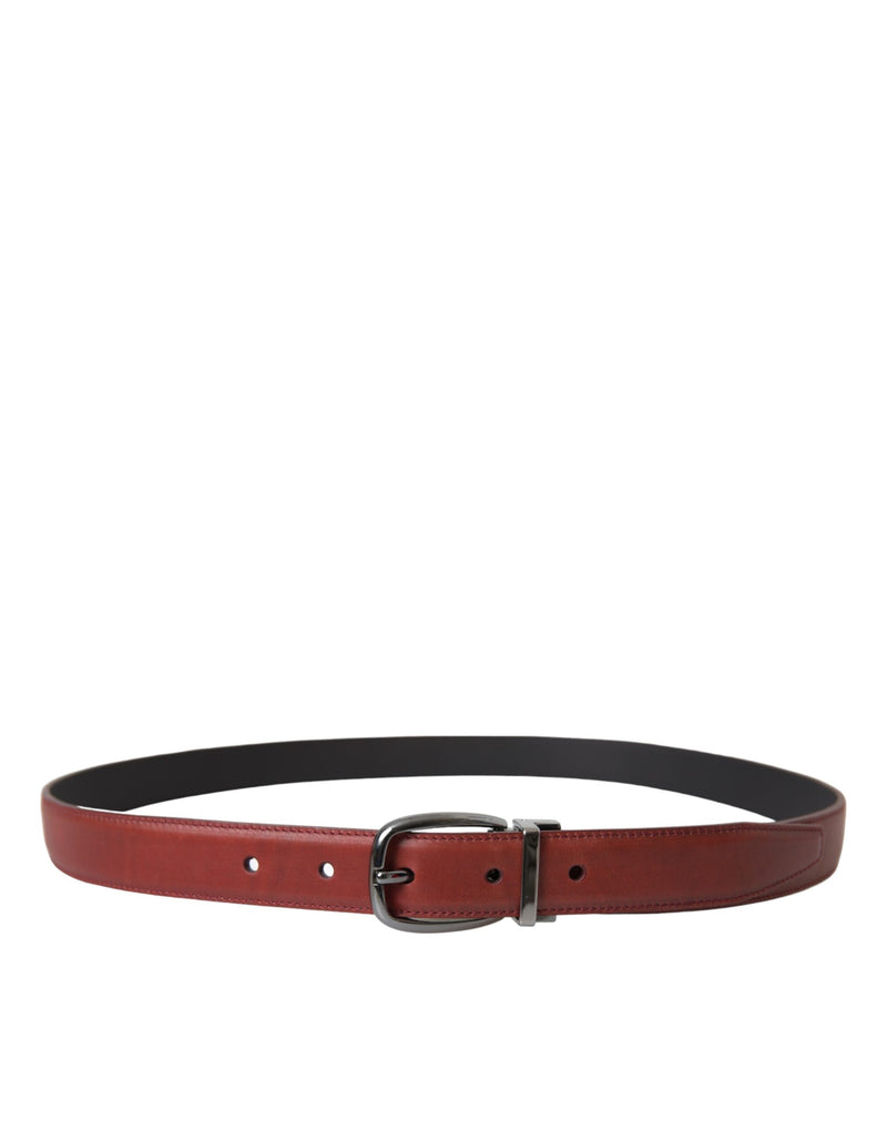 Brown Leather Silver Metal Buckle Belt Men Dolce & Gabbana