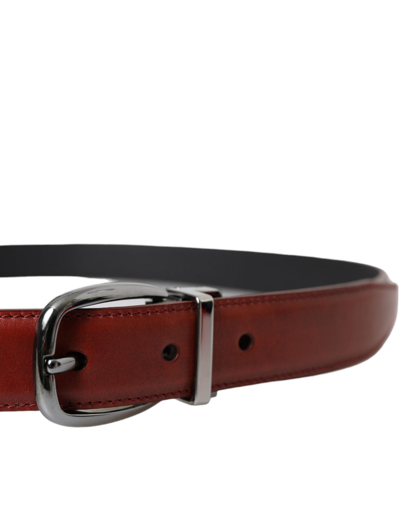 Brown Leather Silver Metal Buckle Belt Men Dolce & Gabbana