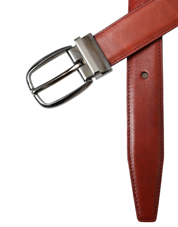 Brown Leather Silver Metal Buckle Belt Men Dolce & Gabbana