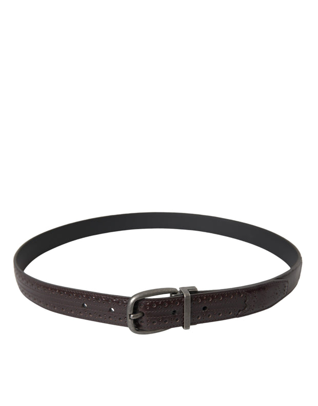 Dark Brown Perforated Leather Metal Buckle Belt Men Dolce & Gabbana