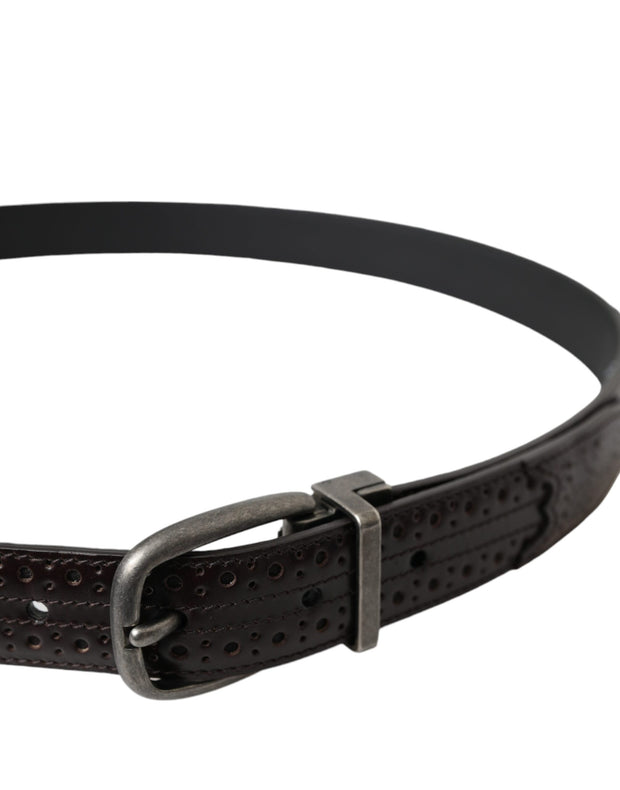 Dark Brown Perforated Leather Metal Buckle Belt Men Dolce & Gabbana