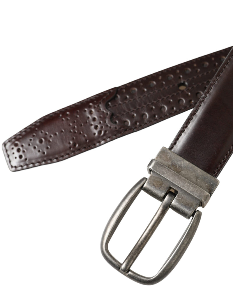 Dark Brown Perforated Leather Metal Buckle Belt Men Dolce & Gabbana