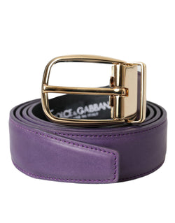 Purple Leather Gold Metal Buckle Belt Men Dolce & Gabbana