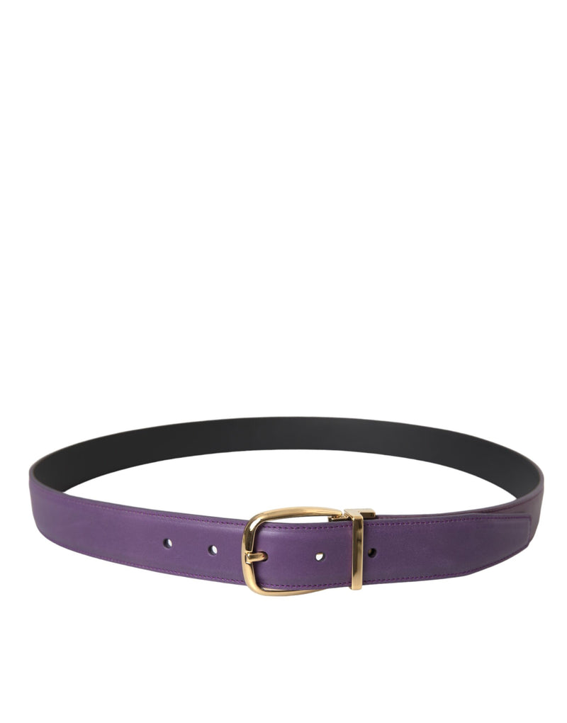 Purple Leather Gold Metal Buckle Belt Men Dolce & Gabbana